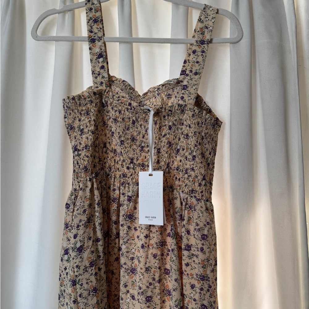 Grace Karin Cream Maxi Dress with Purple Floral Print - Picture 3 of 3